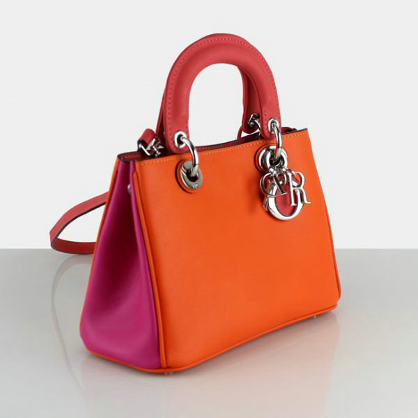 mini dior diorissimo original calfskin leather bag 44375 orange&peach&red - Click Image to Close